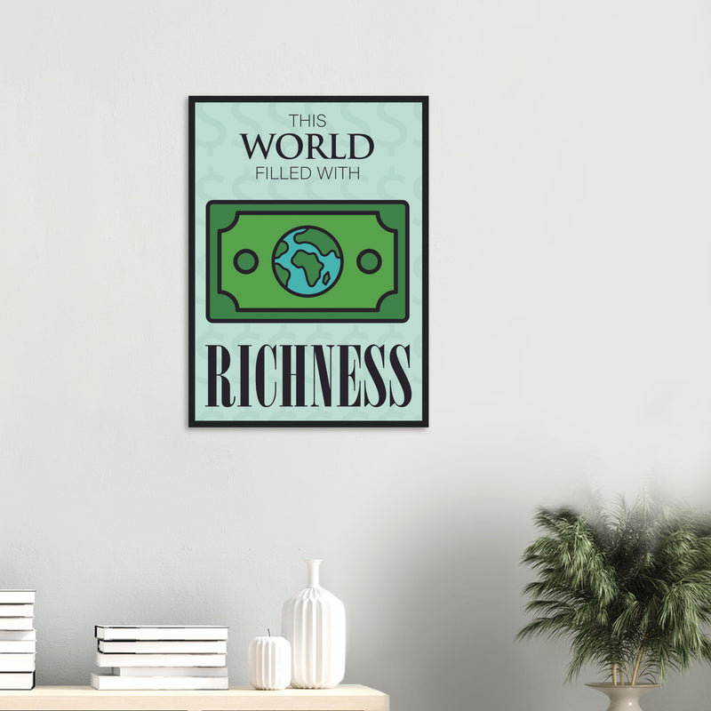 Abundant World Artwork Wooden Poster | Millionaire Mindset Artwork