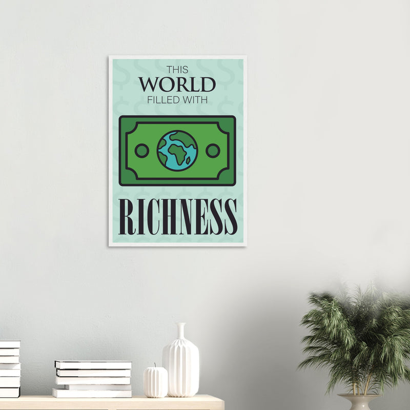 Abundant World Artwork Wooden Poster | Millionaire Mindset Artwork